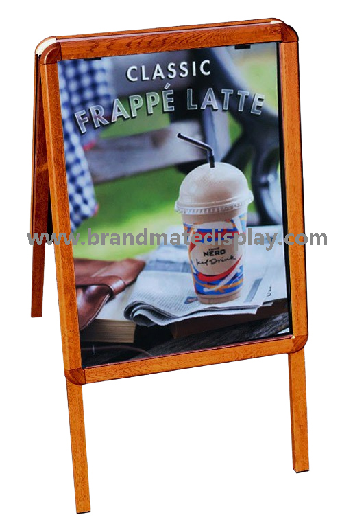 A frame display double sides wood finished color,