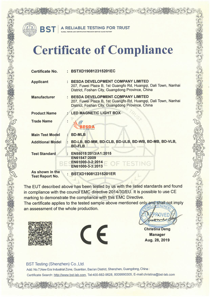 LED Light Box CE Certificate