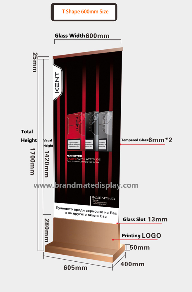 High quality Stand Display with T-shape base 180x60cm