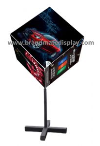 illuminated LED cube display with multi-face advertising graphics
