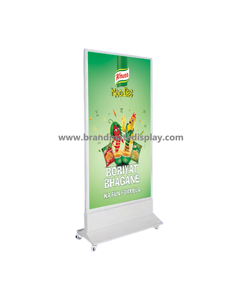 Standing Display with wheels white color base