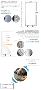 LED SEG light box installation instruction showing the frame groove and silicone edge assembly